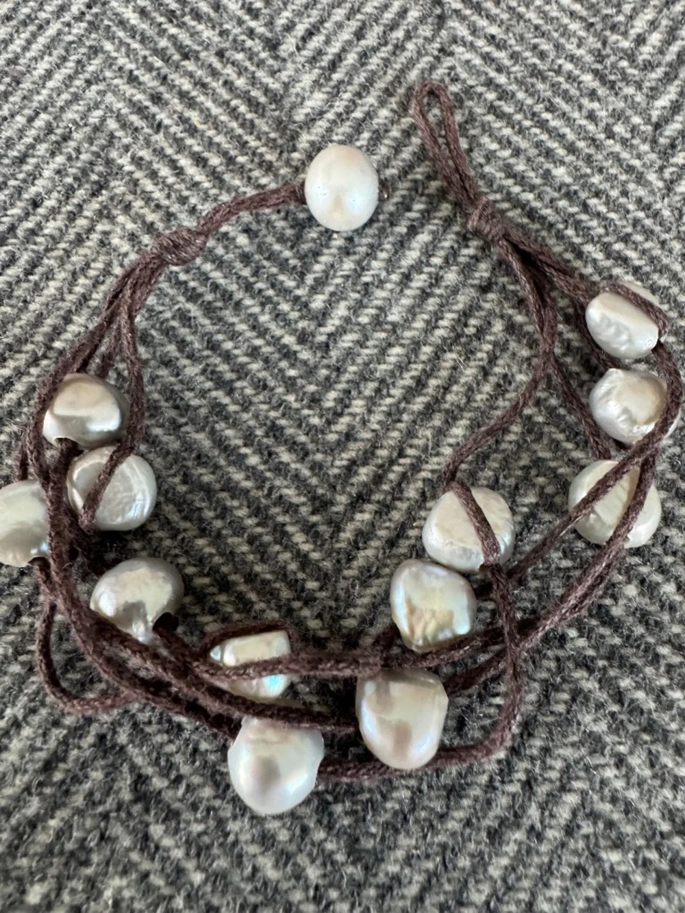 ROOST, MULTI STRAND GRAY RIVER, PEARL BRACELET WITH PEARL LOOP CLOSURE